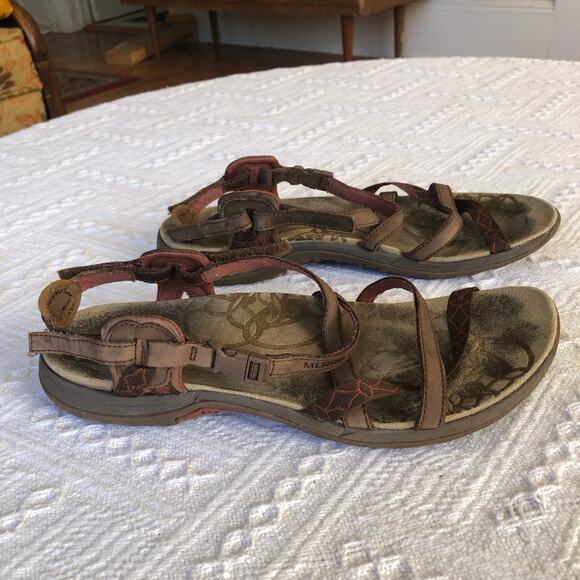 Merrell Jacardia Sandal Women Size 9 Dark Earth Q Form Air Cushion Buckle Strap - Picture 3 of 6